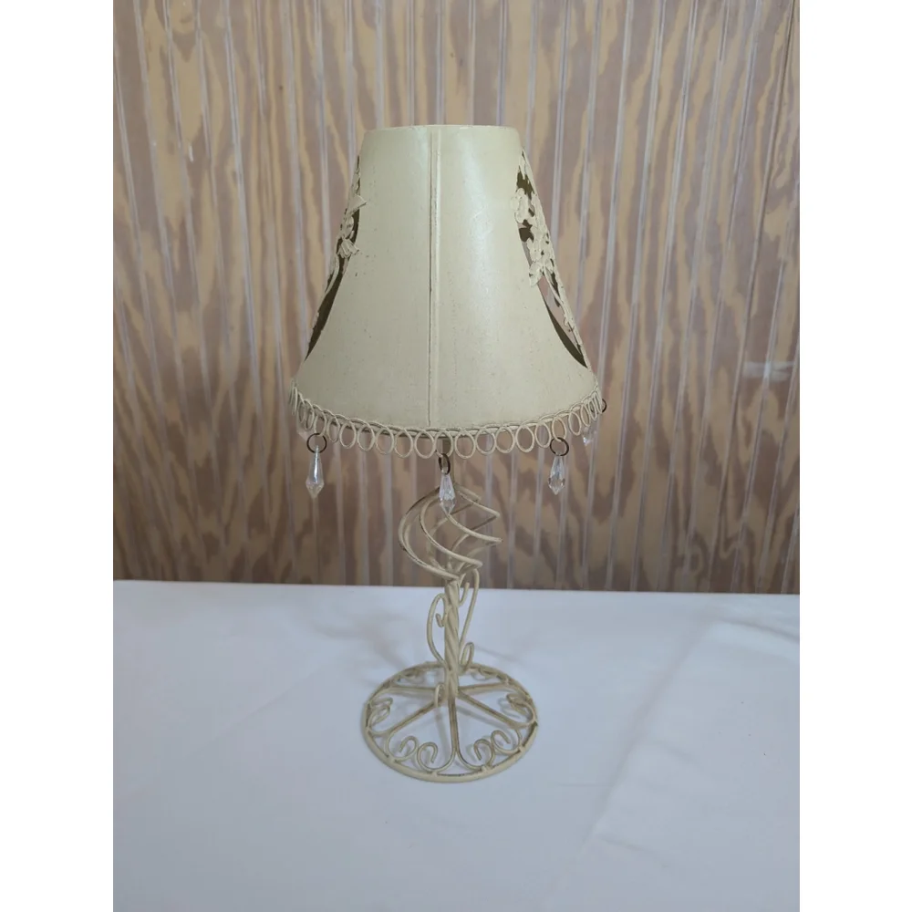 Metal Beige Votive Lamp with Floral Design Cutout